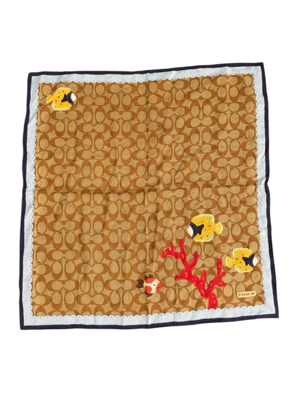 COACH Fish Coral Print Silk Cotton Square Scarf